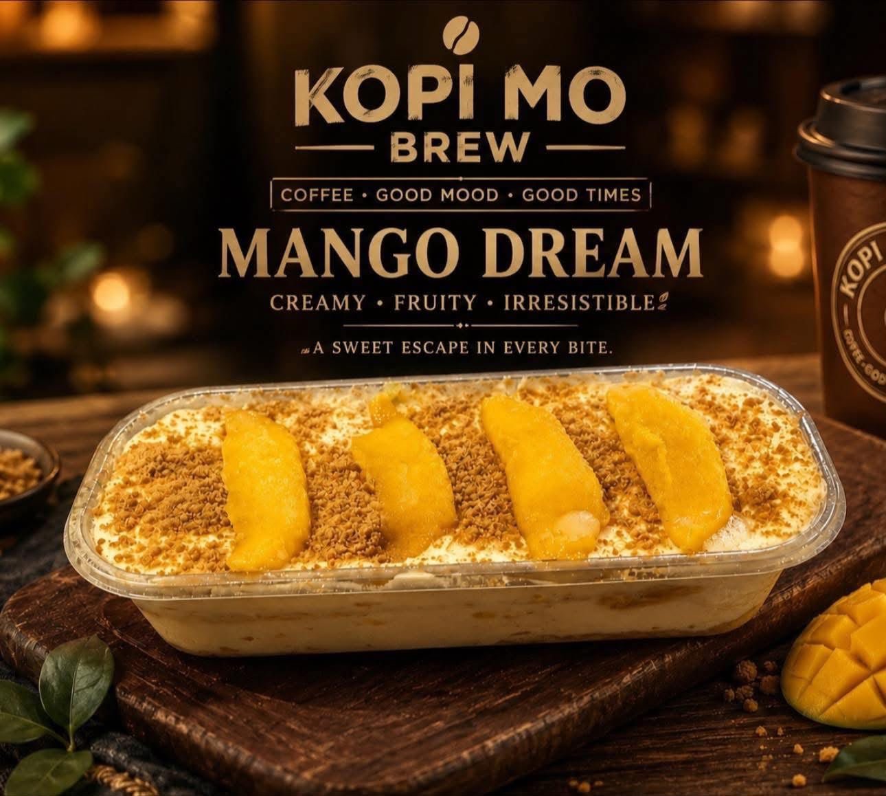 Mango Dream — layered mango and cream dessert in a takeaway tub